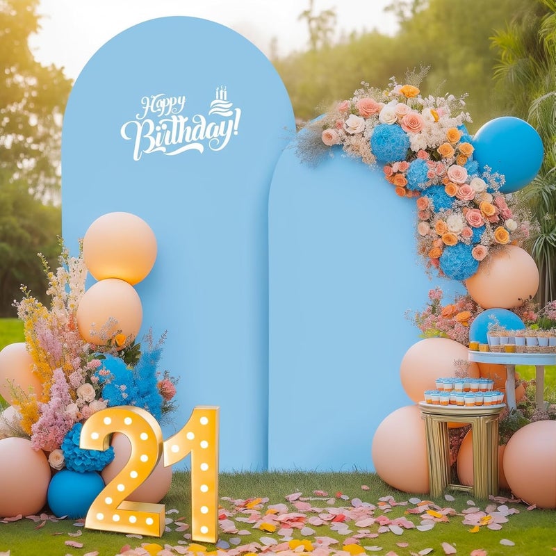 Suppromo Baby Blue Arch Covers 2 Set 7.2 and 6ft Light Blue Arch Backdrop Cover Spandex Wedding Arch Stand Covers for Birthday Party Baby Shower Boy Wedding Banquet Photo Metal Balloon Arches Backdrop - Image 2